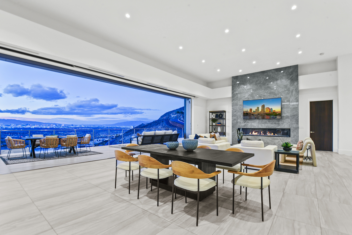 Professional Las Vegas living room staging avoiding common mistakes with panoramic city views