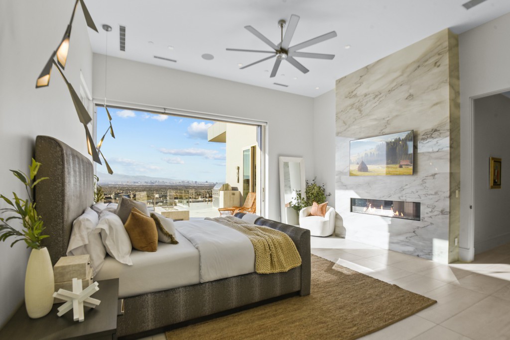 Luxury primary bedroom staging Las Vegas showing lifestyle presentation