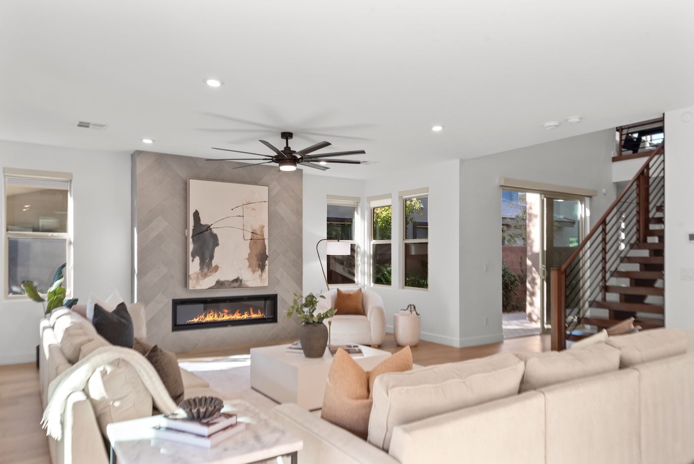 Staged Las Vegas home with fireplace showing photography-ready presentation