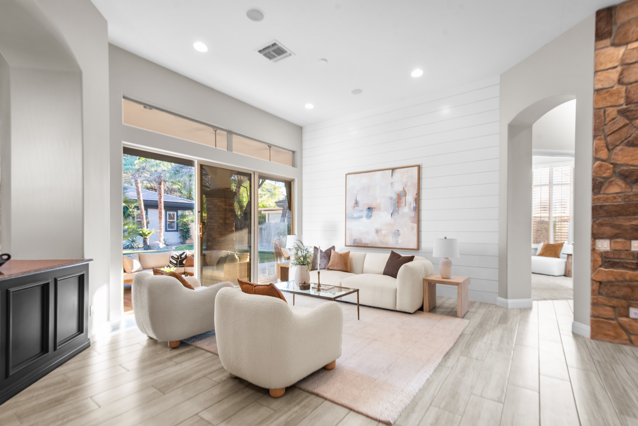 Luxury great room staging at Karsten Creek with appropriately scaled furniture by Utopia Home Staging Las Vegas