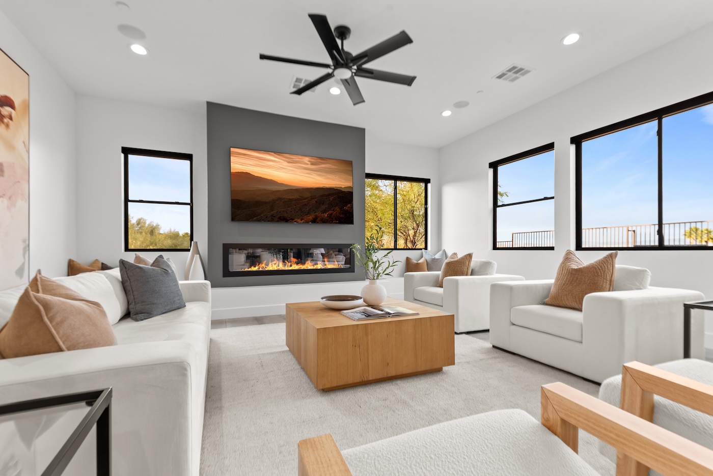 Architectural staging Las Vegas showing living room design that responds to home architecture