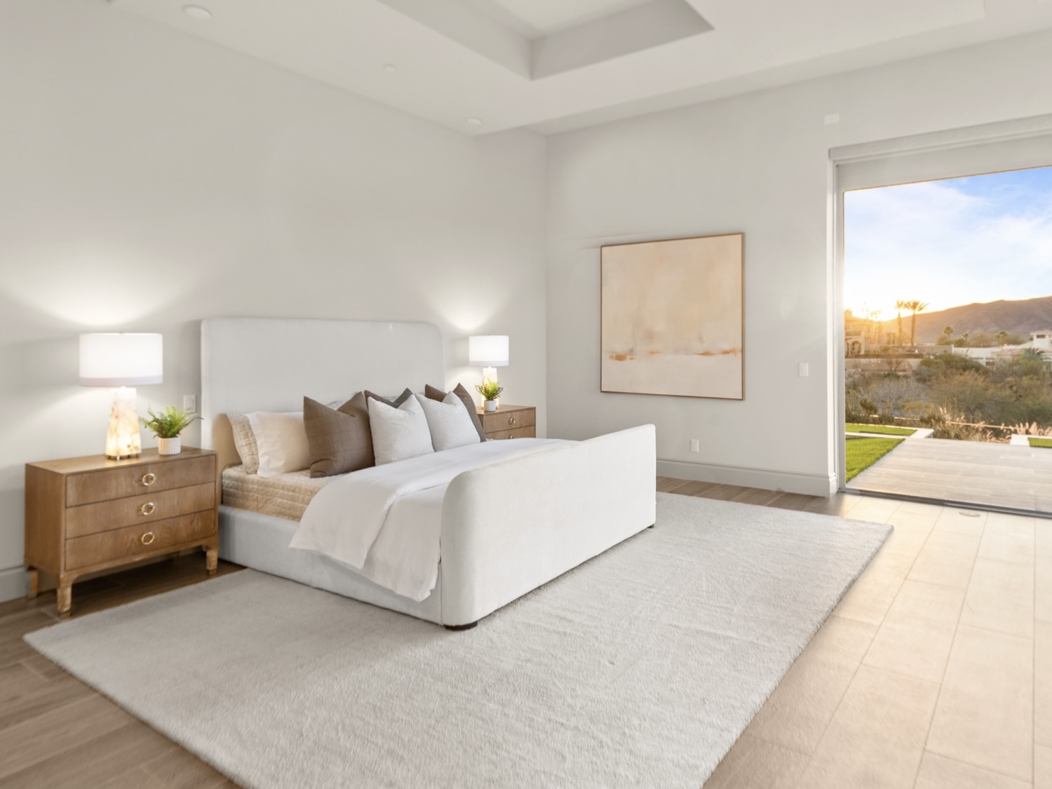 How Home Staging in Las Vegas Protects Your Reputation as a Listing Agent 2 | Luxury Home Staging & Design in Las Vegas Calm staged primary bedroom in luxury Las Vegas listing — portfolio-quality presentation that builds listing agent reputation